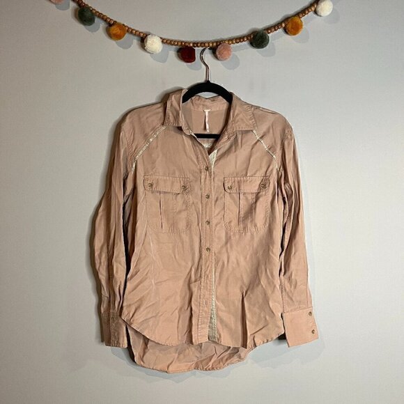 Free People Off Campus Button Down Top in Cream - Picture 3 of 8